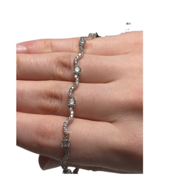 Wavy Cubic Zirconia Bracelet - 925 Sterling Silver - Picture 1 of 4